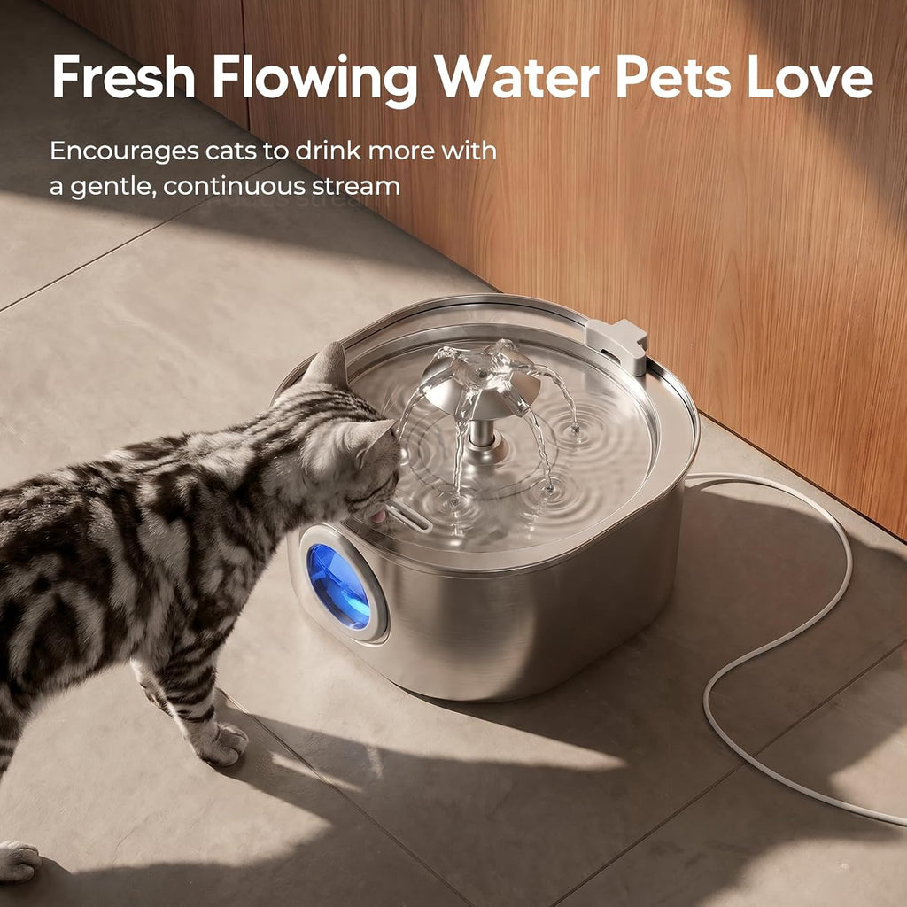 PEKTACO Cat Water Fountain, 3.2L Stainless Steel Pet Fountain, 3 Filters