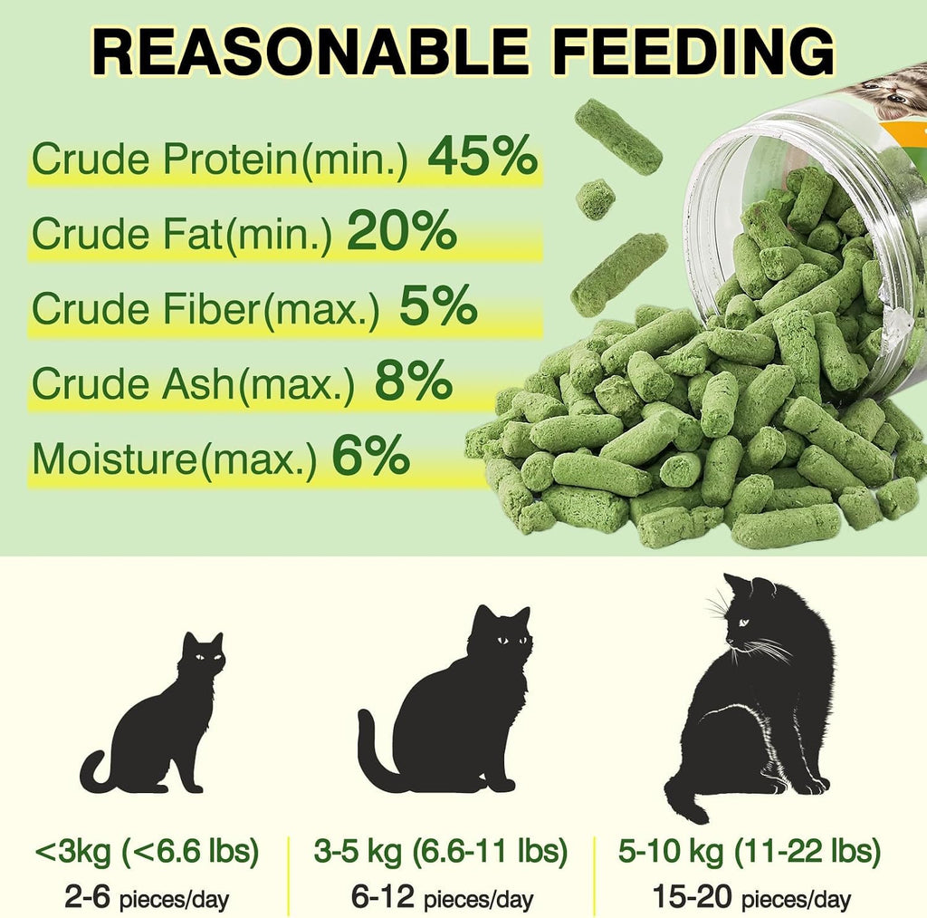 Freeze Dried Cat Grass Treats 100g - Natural Cat Grass Sticks with Chicken & Egg Yolk | Hairball Removal, Dental Care for Indoor Cats | Pet Training Snacks,Grain Free High Protein