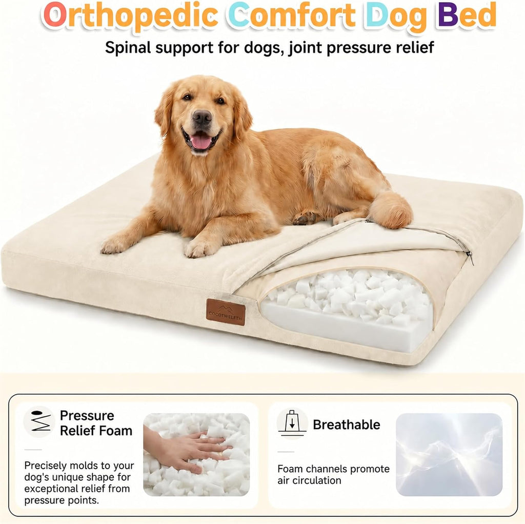 Orthopedic Dog Beds Large Sized Dog, Crate Bed with Sponge and Memory Foam with Removable Washable Cover, Ultra Soft Surface & Non-Slip Bottom-35 x23