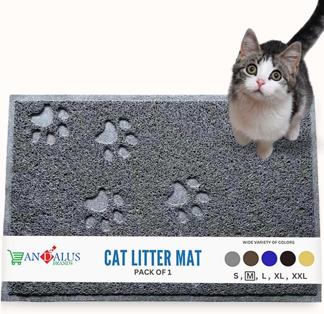 Andalus Medium Cat Litter Mat, Pack of 1 - Waterproof, Non-Slip & Easy to Clean Cat Litter Box Mat for Extra Efficient Pet Litter-Trapping, Grey (23.5” X 15.75”)