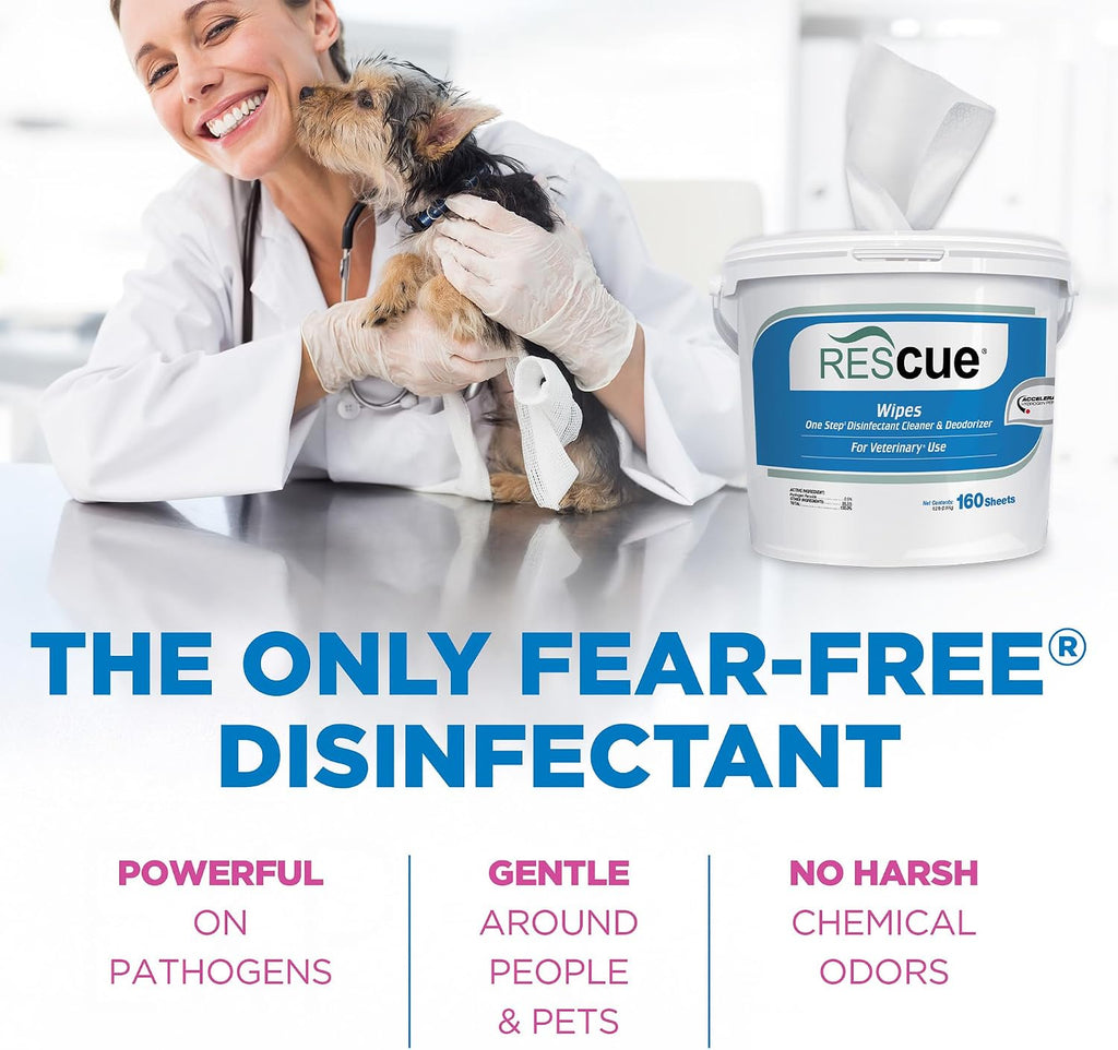 REScue One-Step Disinfectant Cleaner & Deodorizer Wipes for Vet Use – Cleaner for Kennels, Litter Boxes, Vet Offices, Pet Grooming Surfaces – Extra Large, 160-Count Wipes Bucket (1 Pack)