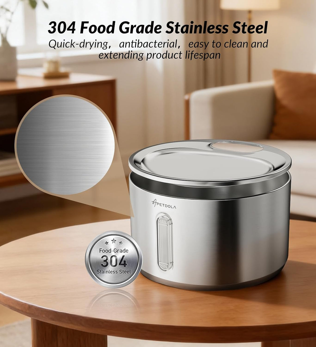 Cat Water Fountain Stainless Steel,135fl-oz/4L,Wireless Cat Fountain