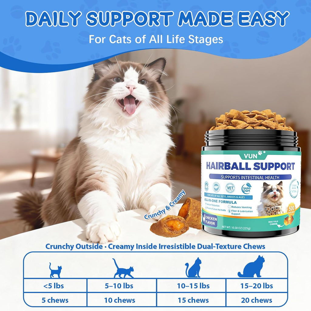 Cat Hairball Support Crunchy & Creamy Chews, Hairball Treatment for Cats