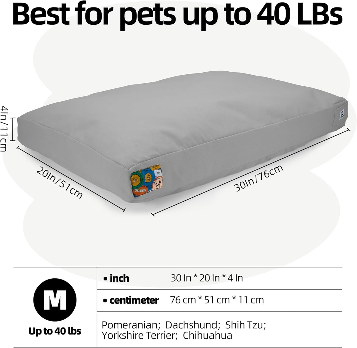 Sytopia 30 Inch Indestructible Dog Bed for Aggressive Chewers, Chew Proof Durable Outdoor Canvas Pet Crate Mat with Waterproof Washable Removable Cover, Indoor Patio Pet Pad for Crate, Light Grey