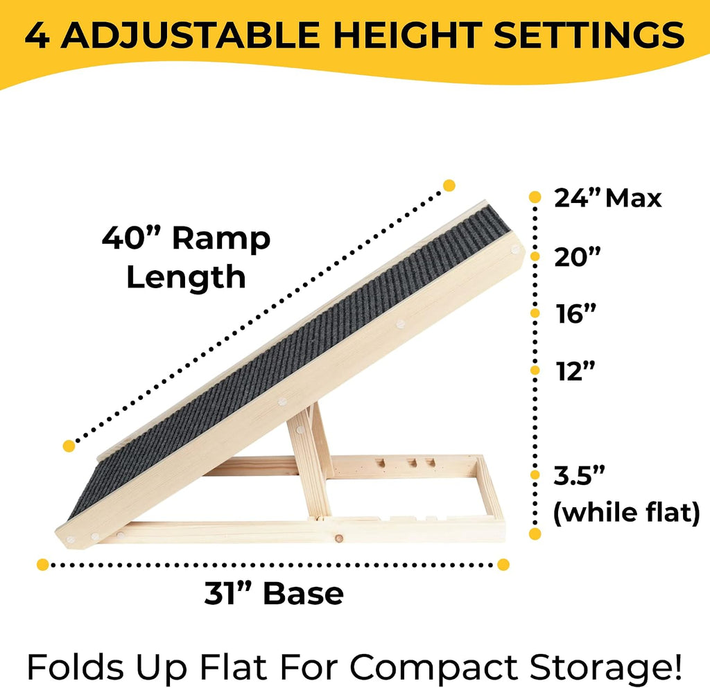 Alpha Paw Pawramp - The Original Dog Ramp for Couch & Bed - Foldable & Portable Pet Ramp for Small & Large Dogs (up to 80 lbs), 4 Adjustable Heights, Senior Dog Friendly, Natural Finnish Wood