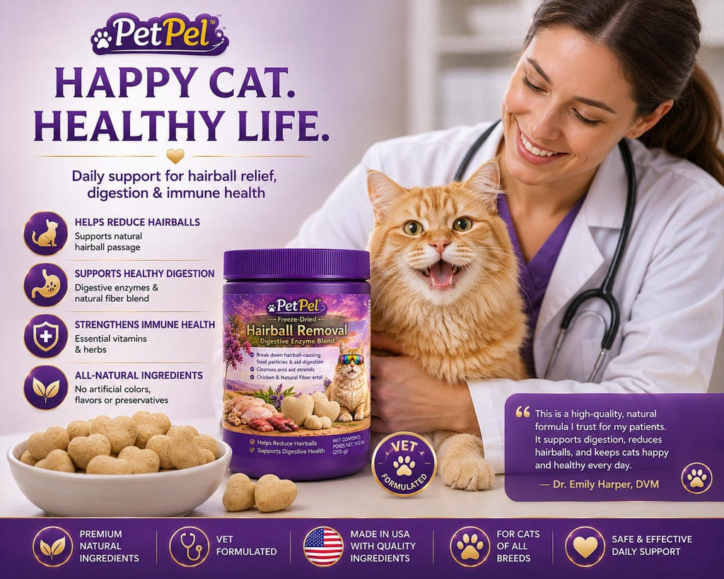 Freeze-Dried Hairball Removal Cat Treats - Digestive Enzyme Blend with Chicken & Natural Fiber, Supports Digestive Health & Reduces Hairballs