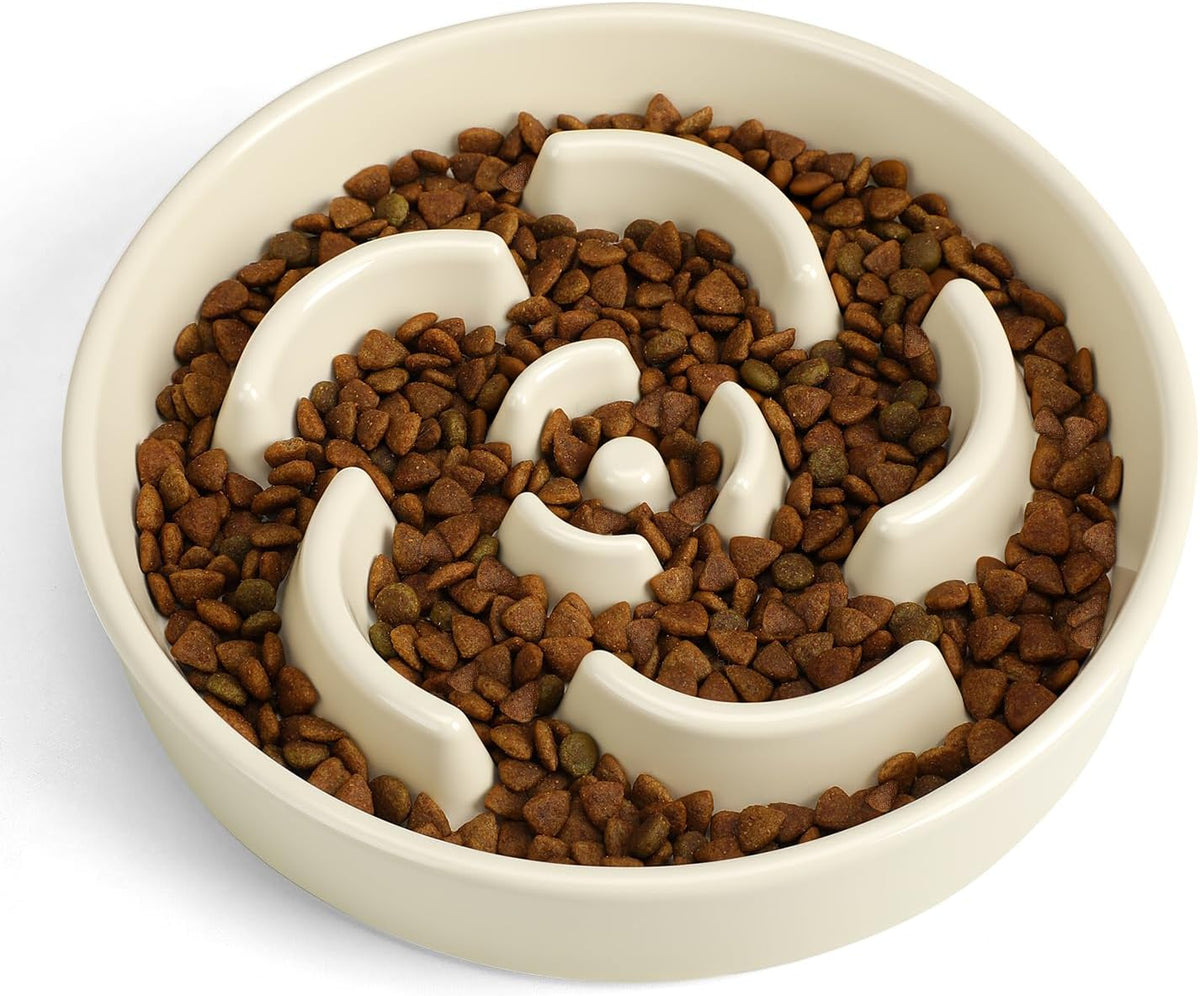 Ceramic Slow Feeder Dog Bowl, 2 Cups Maze Puzzle Dish to Slow Down Eating