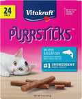 Vitakraft PurrSticks for Cats - Nutritious & Healthy Soft Cat Treats - Gently Oven Roasted Meat Sticks for Cats w/ 70% Meat - Easy-to-Serve Cat Chew Sticks (Salmon, 24 Pack)