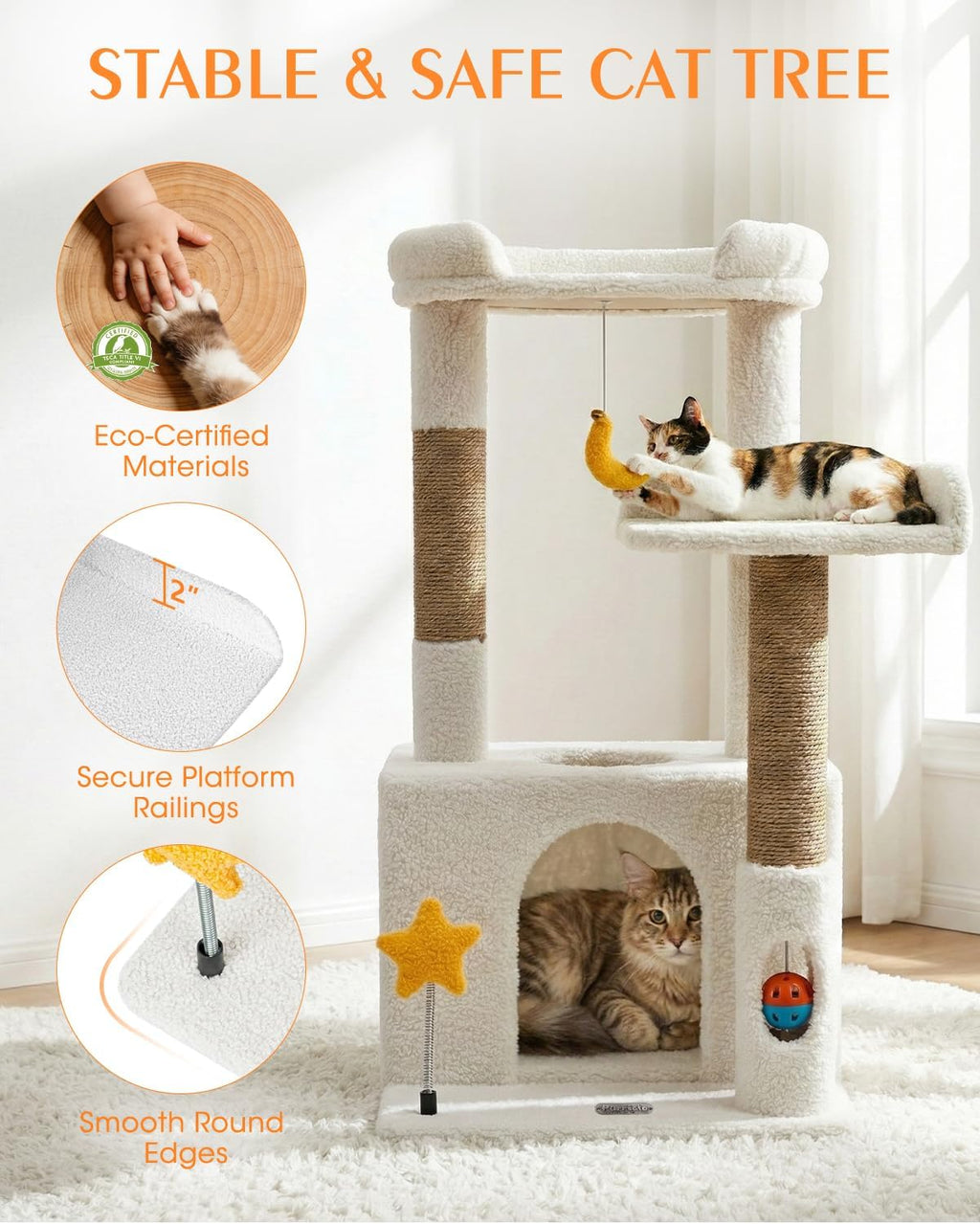 Small Cat Tree for Kittens, 30" Compact Cat Tower with Wide Base