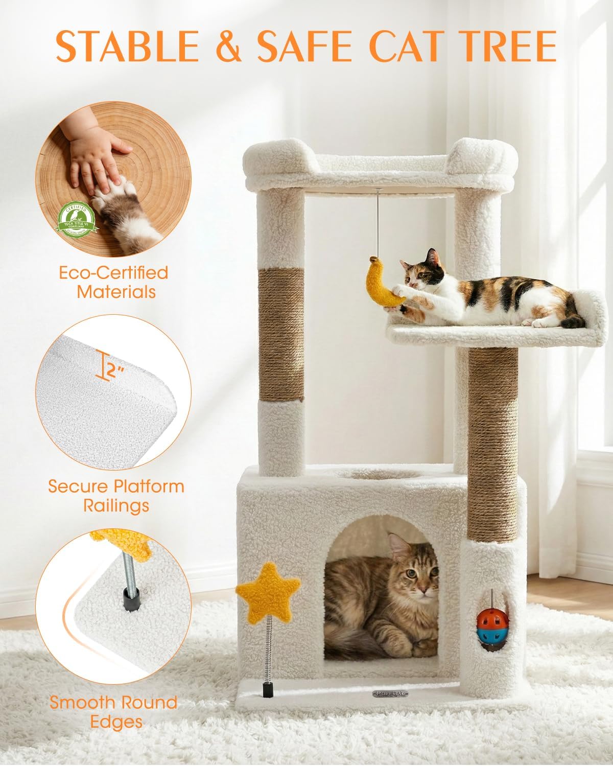 Small Cat Tree for Kittens, 30" Compact Cat Tower with Wide Base