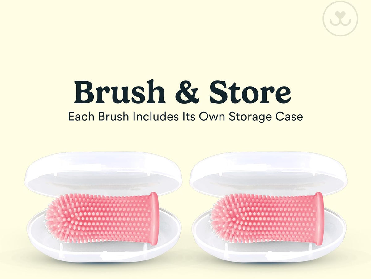 Jasper Dog Toothbrush, 360° Finger Toothbrush for Dogs & Cats, Pink 2-Pack | 12x More Bristles, Teeth Cleaning Kit for Small & Large Pets, Toothpaste Not Included, Fights Bad Breath, Extra Soft Silicone 