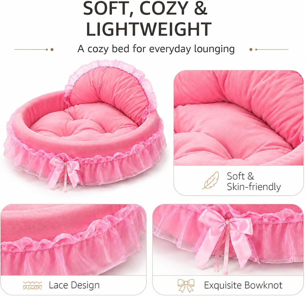 Pink Dog Bed Washable Princess Cat Couch Soft Plush Pet Sofa Nest Mat Snuggle Kitten Puppy Cave Beds Cute Cozy Kitten Doggy Kennel Cushion Small Medium Dogs Cats Sleeping Pad (L, Pink)