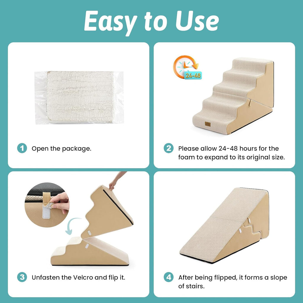 COZY KISS Dog Stairs for Small Dogs, 5-Step 2-in-1 Dog Steps,22.4" H