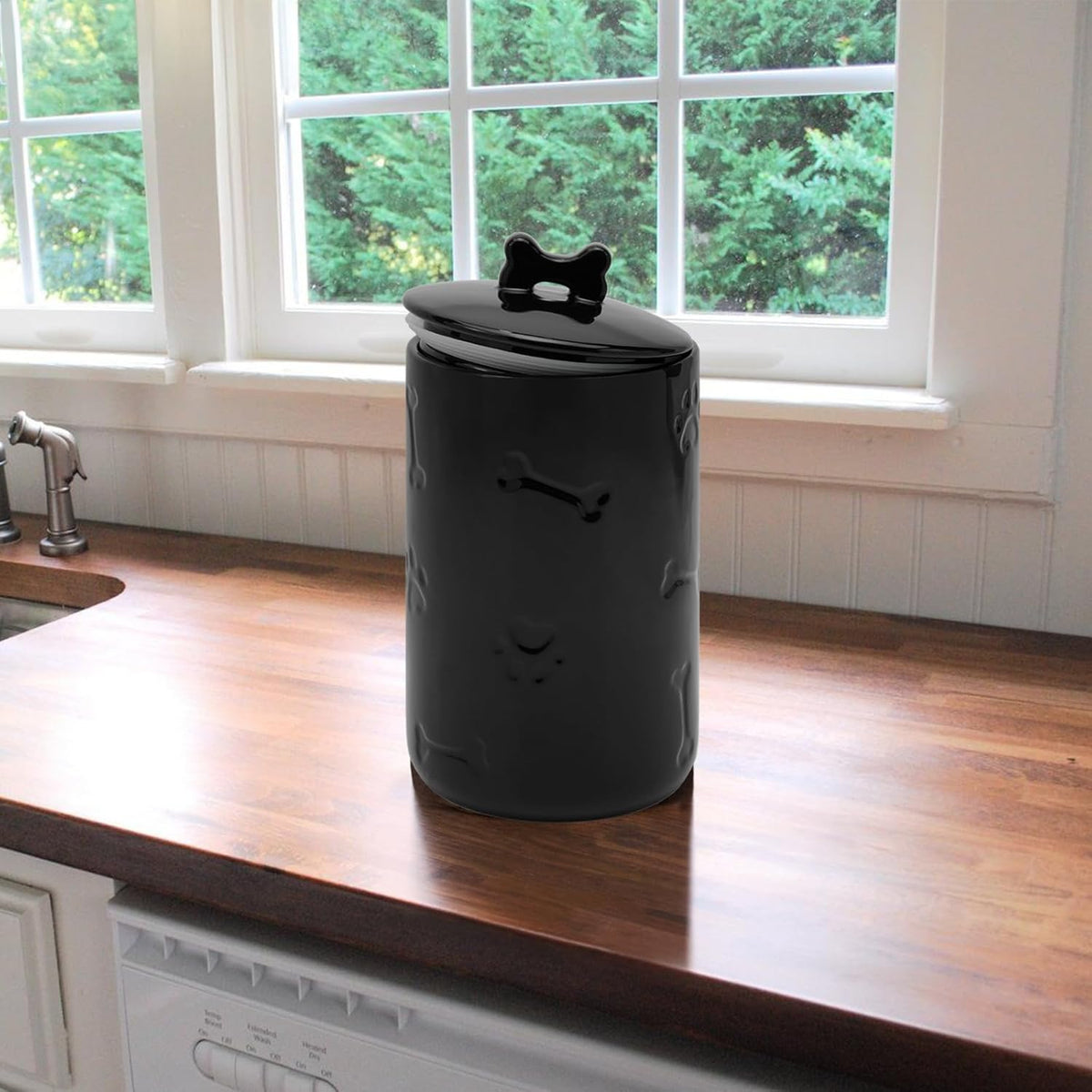 Dog Treat Container Airtight - 9"x5" Ceramic Big Treats Jar with Lid(Black)