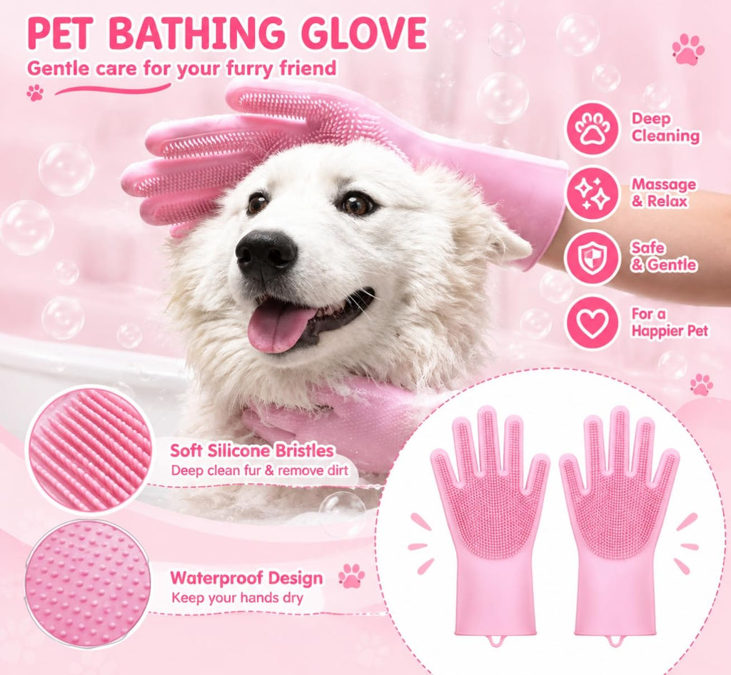 7Pcs Dog & Cat Grooming Kit, Deshedding Brush, Bath Scrubber, Toothbrushes