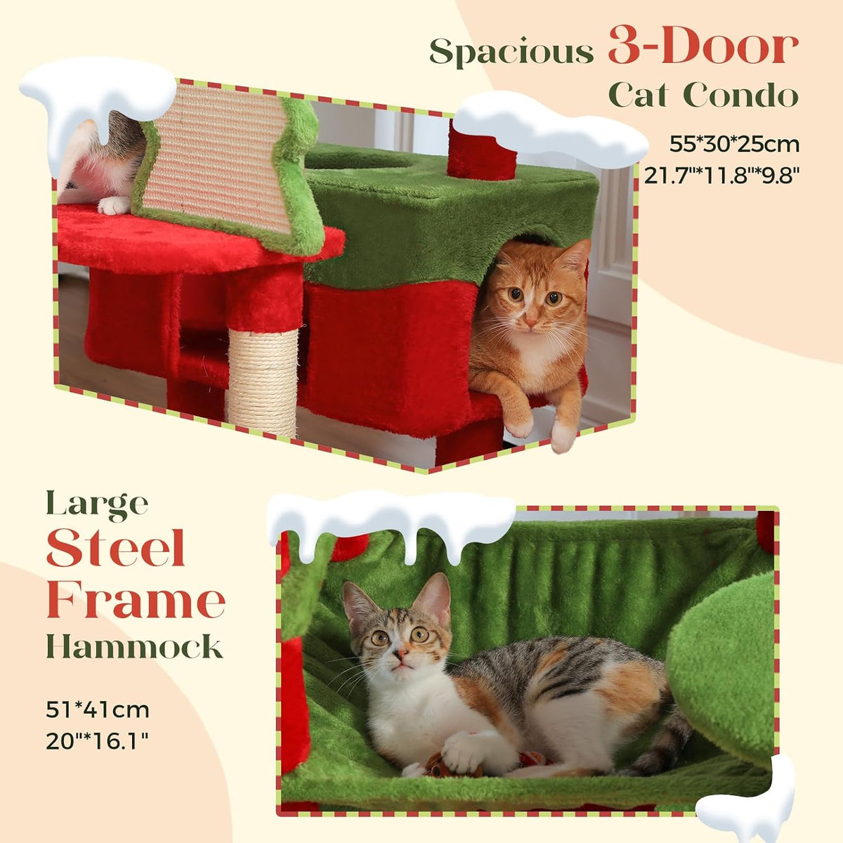 PAWZ Road Christmas Cat Tree, 72" with Big Condo, Hammock & Xmas Scratcher