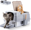 XXXL Stainless Steel Litter Box with Lid, Enclosed Metal Cat Litter Box | Extra Large Litter Boxes for Big Cat, Multiple Cats,Odor Control,Anti-Leakage, Includes Scoop & Pedal,27.75 x 19.75x 15.7