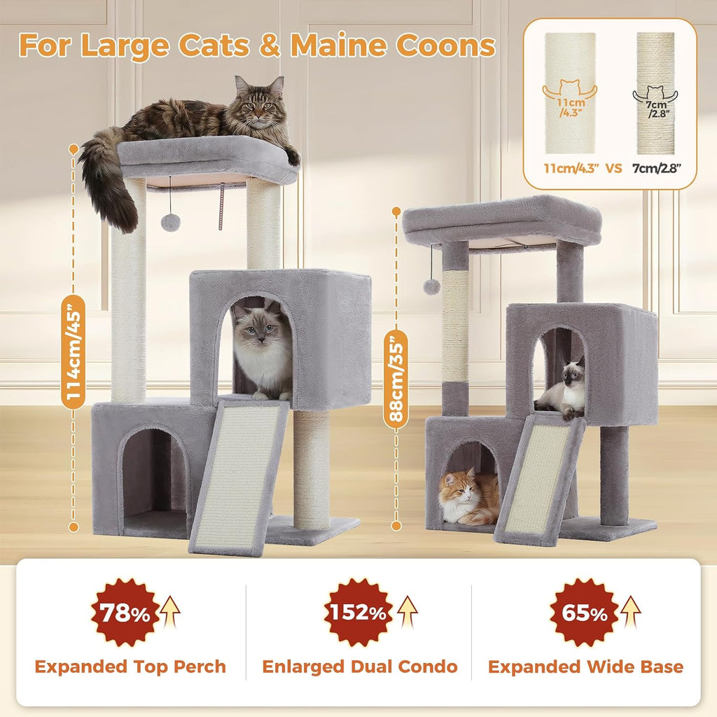 PAWZ Road Large Cat Tree, 45" Heavy Duty Cat Tower with Dual Condos, Gray