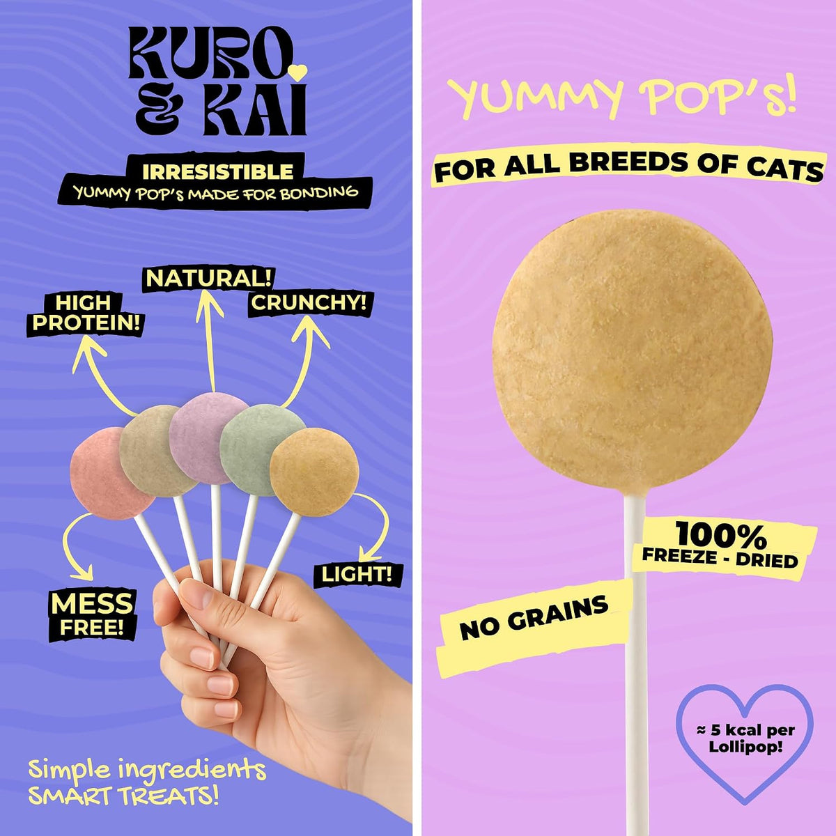 KURO & KAI Cat Lollipop Treats, Freeze Dried Chicken Pops, 5 Count