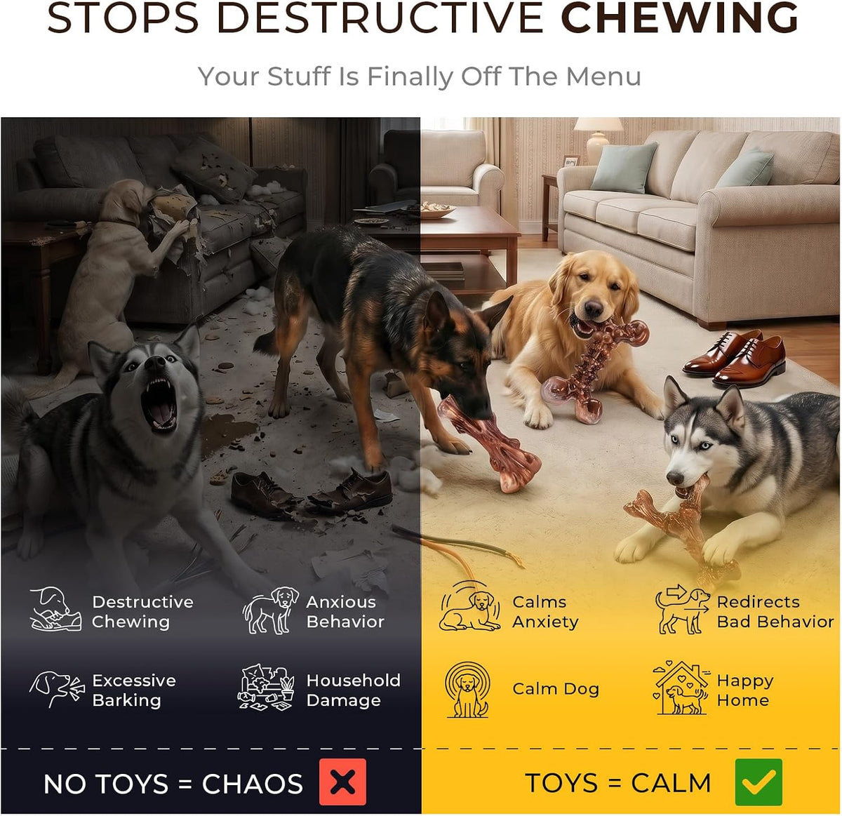 Kseroo 6-Pack Bacon Flavored Dog Chew Toys for Aggressive Chewers, Brown-XL | Indestructible, Heavy Duty, Rock-Hard Solid Nylon Bones for Medium/Large Dogs 25-100lbs, Tough, Long-Lasting, Keep Them Busy
