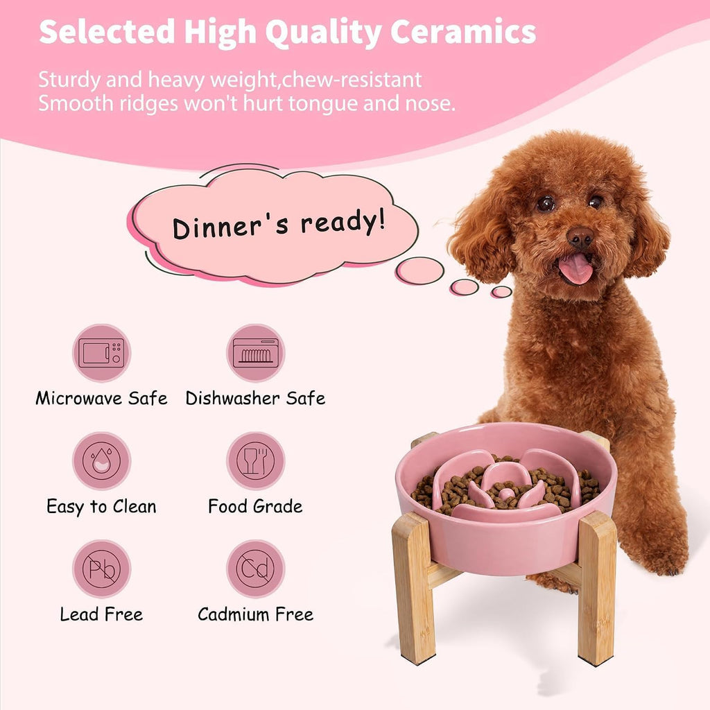 Elevated Slow Feeder Dog Bowl, 6.7" Ceramic Maze Dog Bowl with Stand