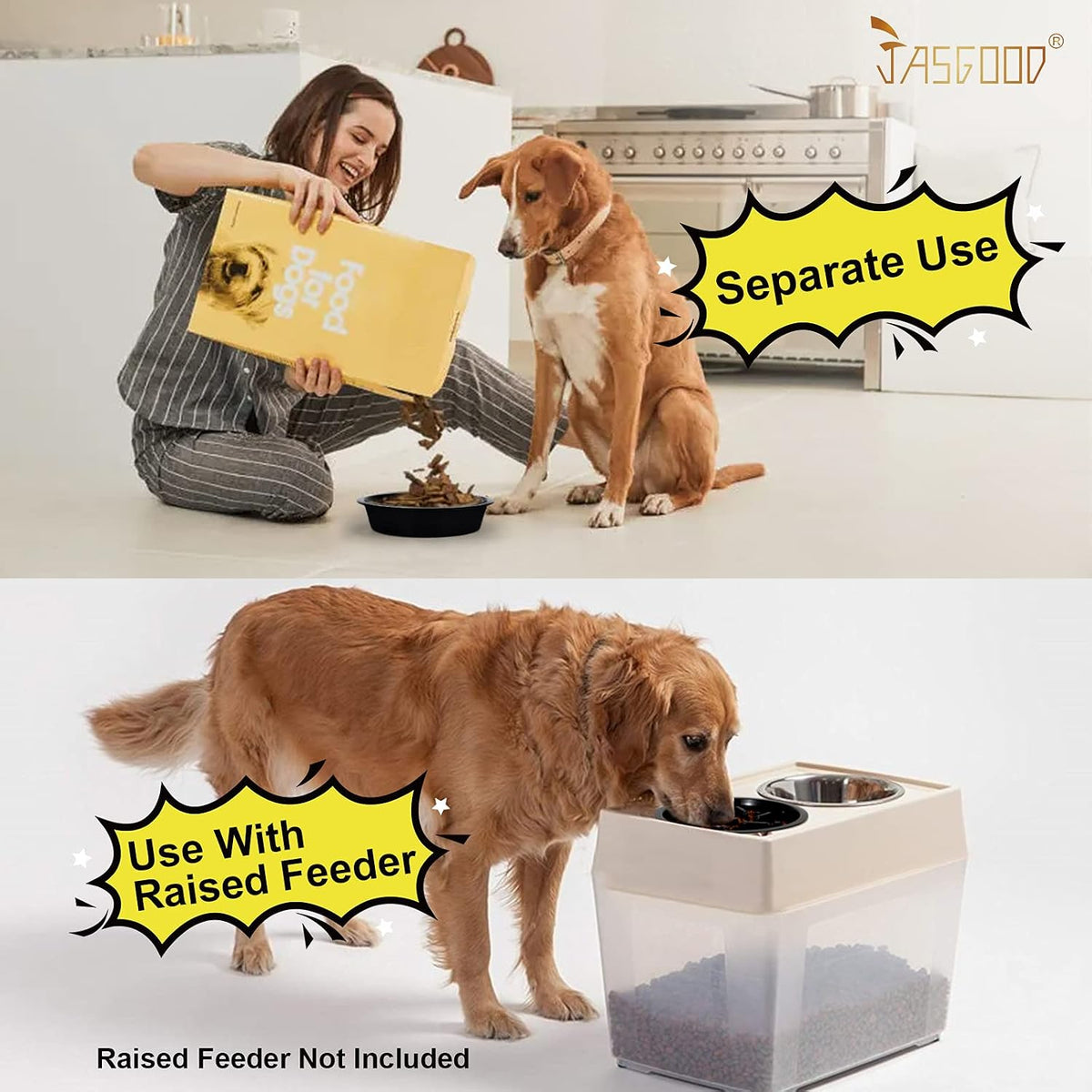 JASGOOD Large Dog Feeder Slow Eating Pet Bowl for Raised Pet Feeders Preventing Choking Food Water Bowl Elevated Diners Replacement Bowl (Black,Large,Fit Opening 8.9"-9.25")