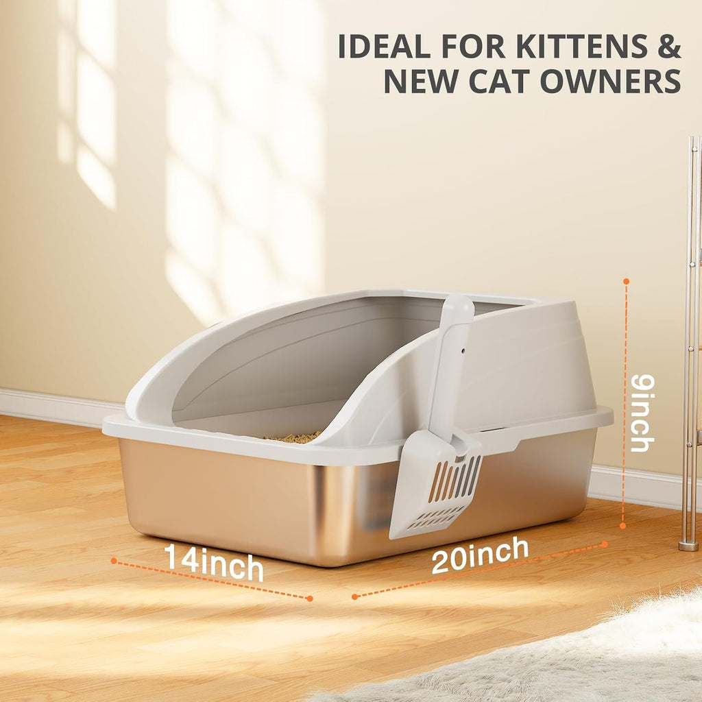 Stainless Steel Cat Litter Box with Lid, Metal Kitty Litter Box with Scoop, Non-Stick Base, Easy to Clean for Cat, Rabbit, Guinea Pigs and Hamsters - Gray