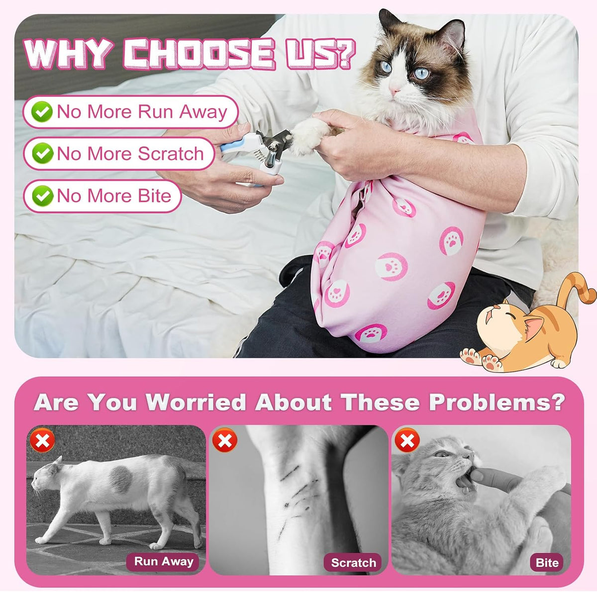Supet Cat Grooming Wrap for Nail Trimming, Self-Adherent Calm Cat Swaddle