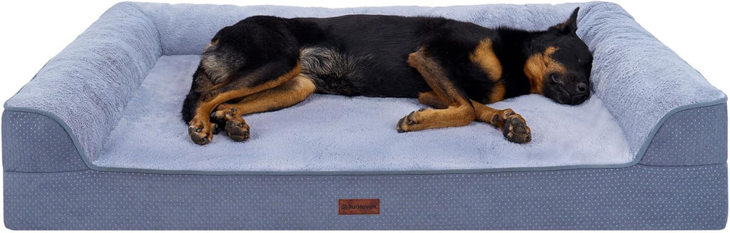 Furhaven Embossed Velvet Cooling Gel Sofa Pet Bed, Steel Blue, Jumbo Plus