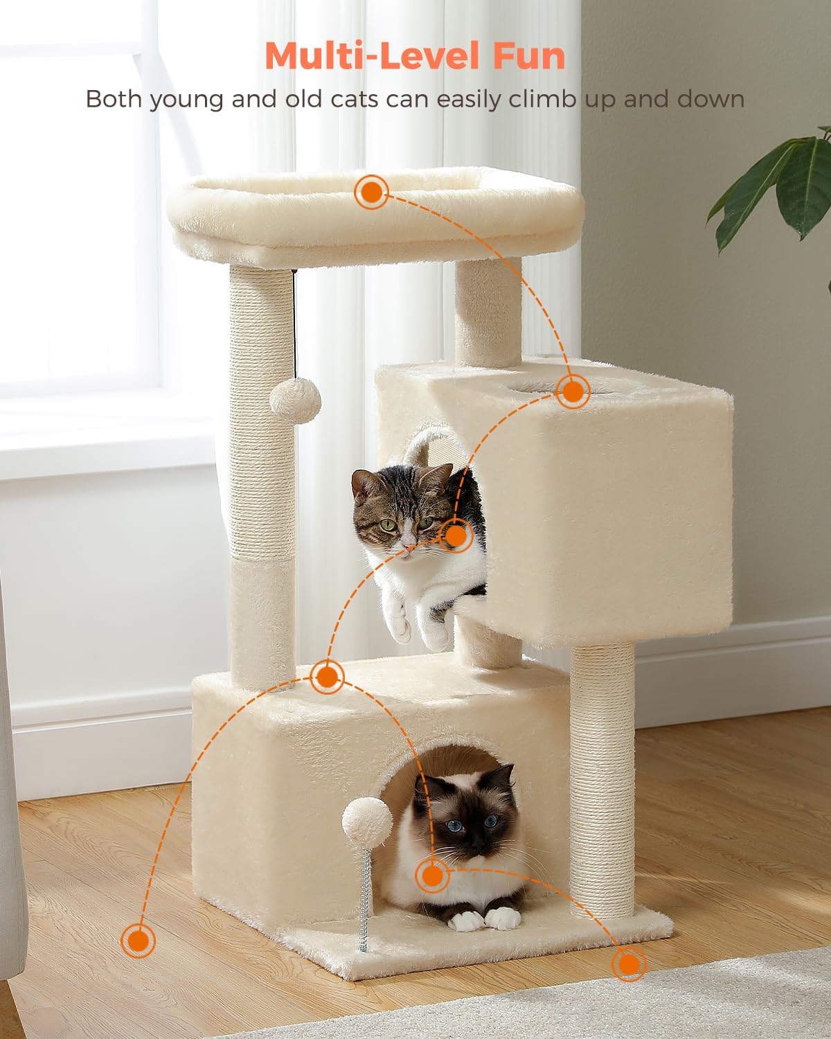 Small Cat Tree for Kittens, 32 in Cat Tower with 2 Cozy Condos