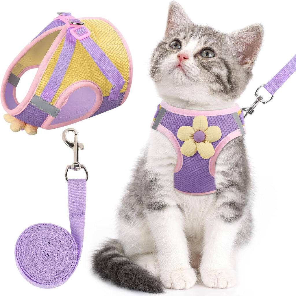 Cat Harness and Leash Set, Escape Proof Soft Vest Walk Purple S