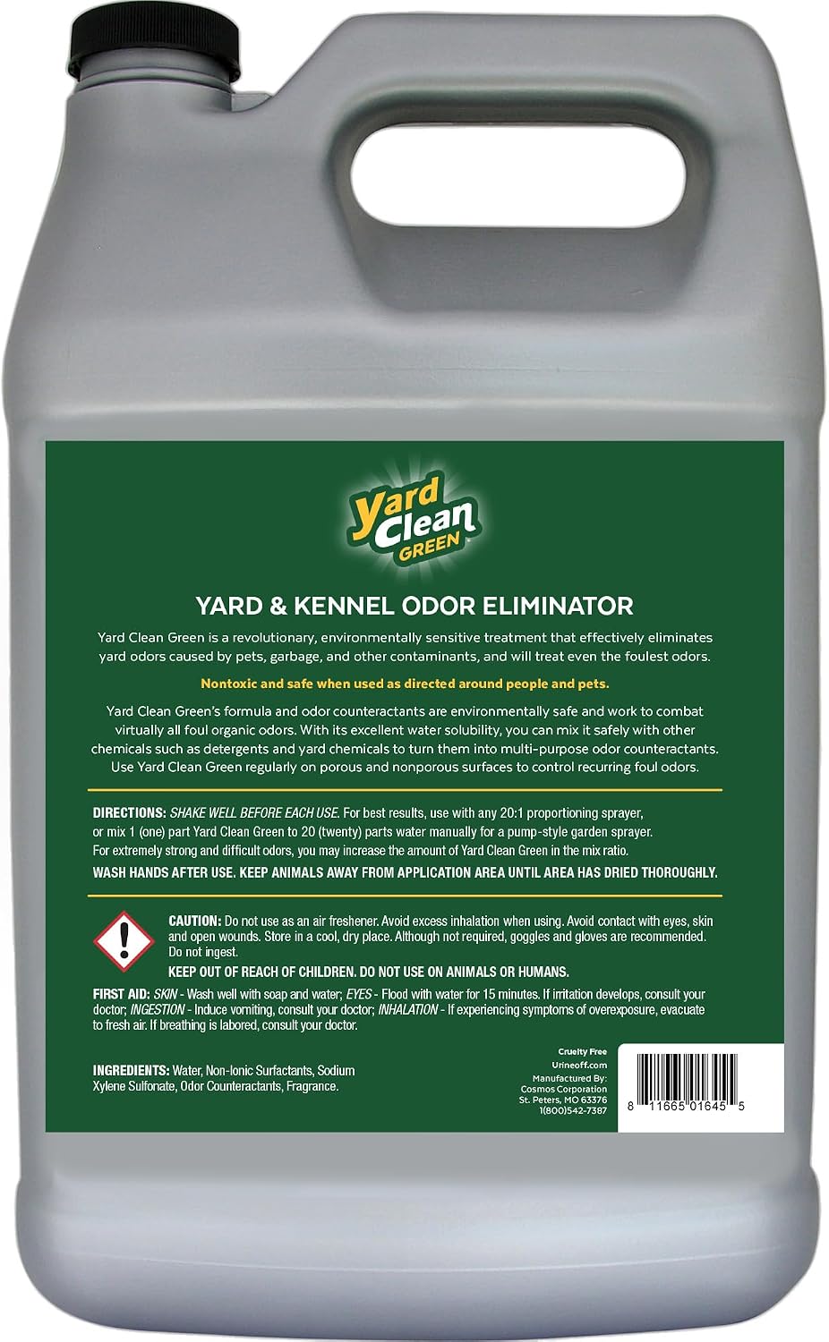 Urine OFF Yard Clean Green Yard and Kennel Odor Eliminator | Cat & Dog Odor Eliminator | Earth Friendly (1 Gallon)