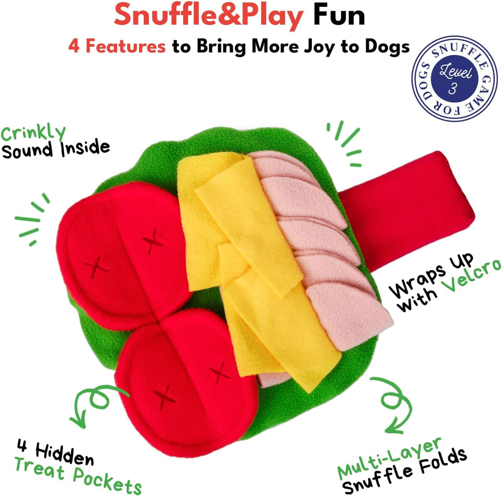CHEWFFON Interactive Snuffle Dog Toy, Enrichment Treat Hiding Puzzle | Burrito Design, Multi-Layer Snuffle Folds, Nose Work Game for Boredom and Stimulating, for Small & Medium Dogs
