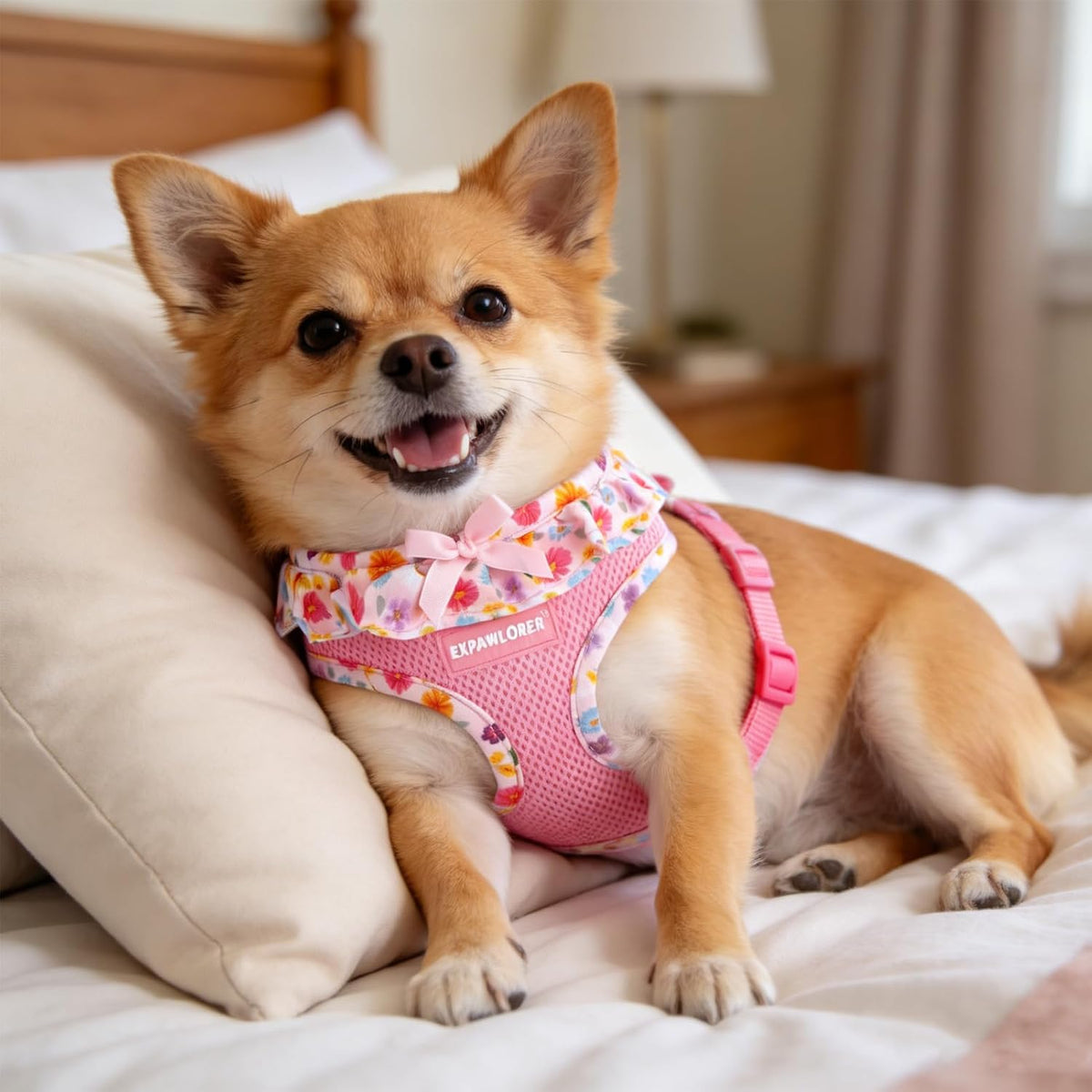 EXPAWLORER Step-in Small Dog Harness and Leash Set, Pink Floral XS