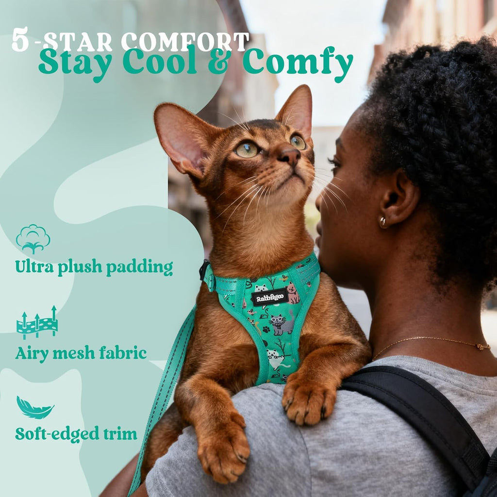 rabbitgoo Cat Harness and Leash Set, Easy-on with Neck Buckle, Kitty Grove