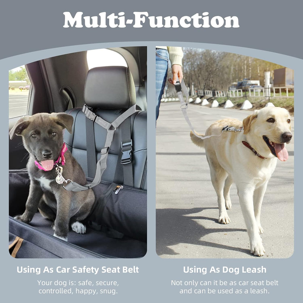 BWOGUE 2 Pack Dog Seat Belt for Car, Headrest Restraint Strap Set, Gray