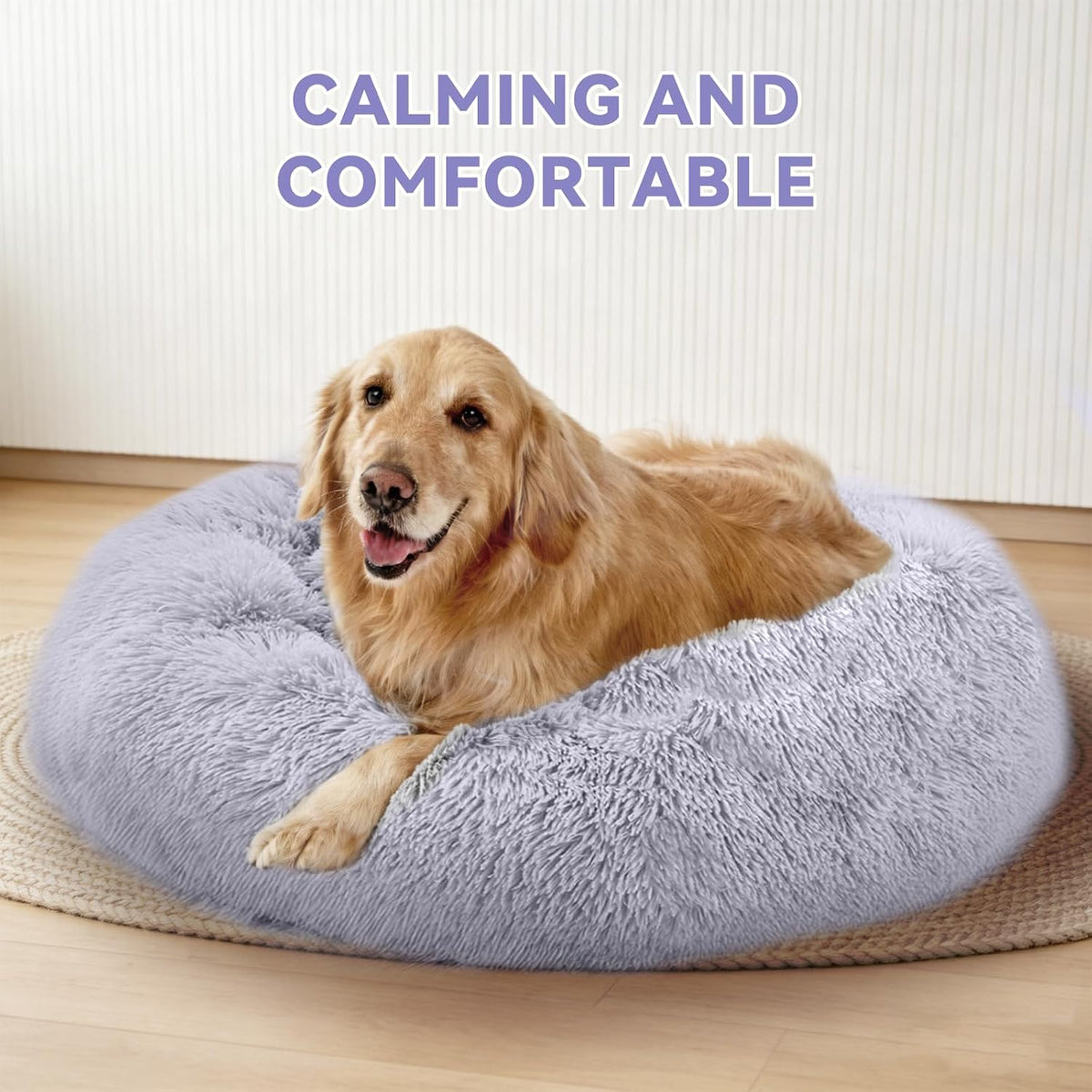 Large Dog Bed, Washable Plush Donut Dog Bed, 36 Inch