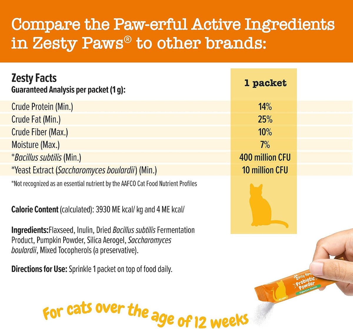 Zesty Paws Cat Probiotic Powder - Meal Topper for Cats, Pumpkin, 30 Ct