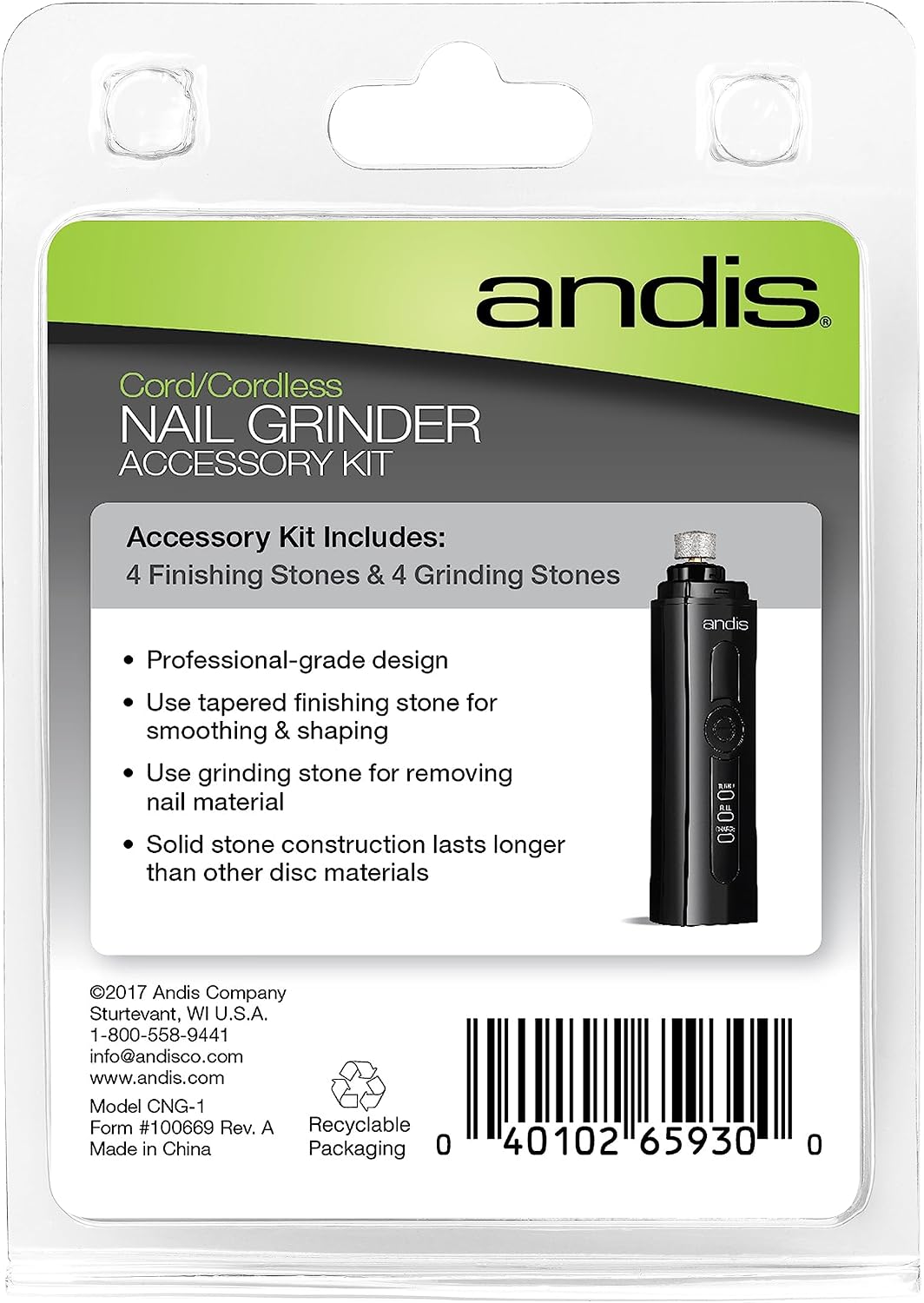 Andis Professional Animal Nail Grinder with Grinding Stones and Premium Finishing Stones 