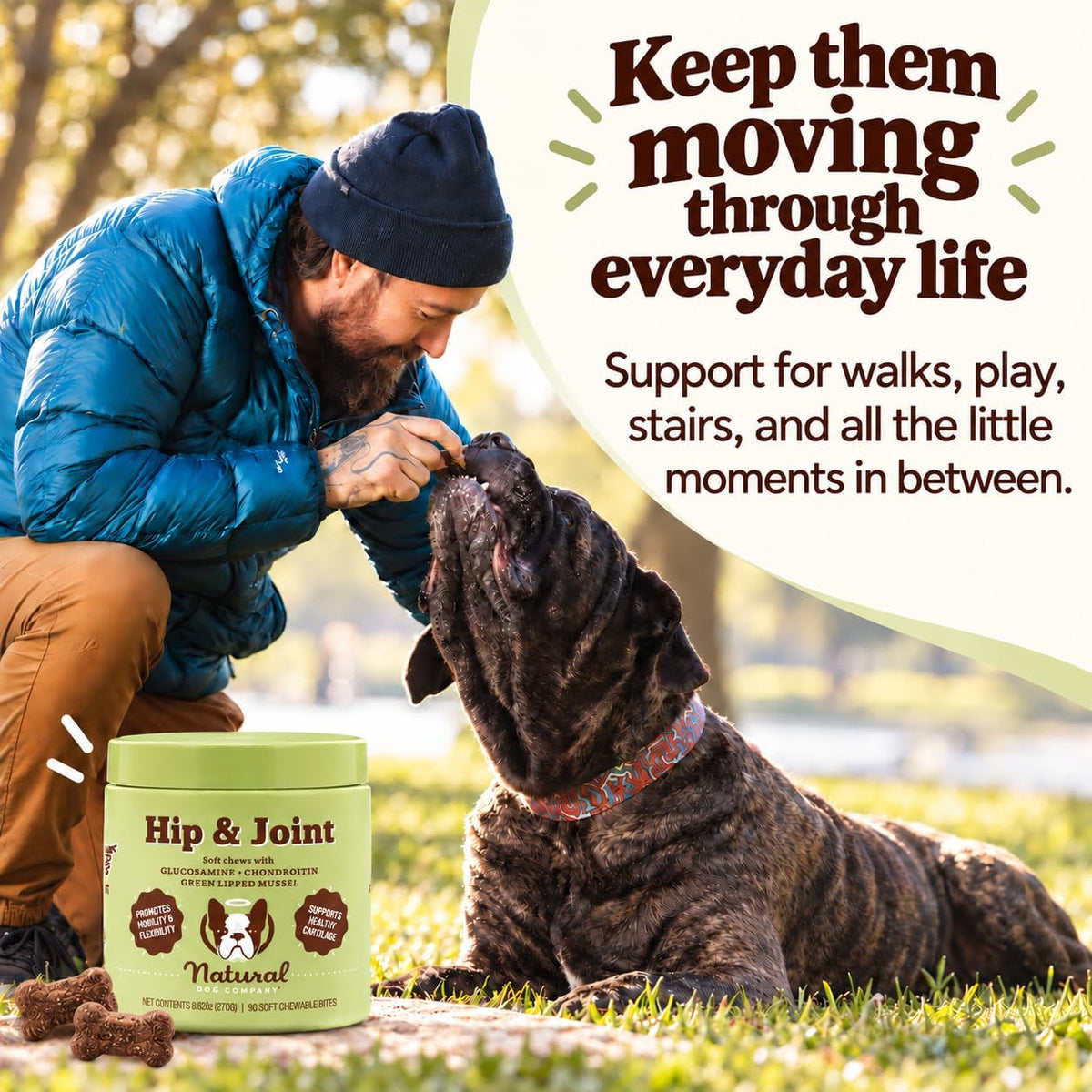 Natural Dog Company Hip & Joint Chews for Dogs, Chicken Liver, 90 Count
