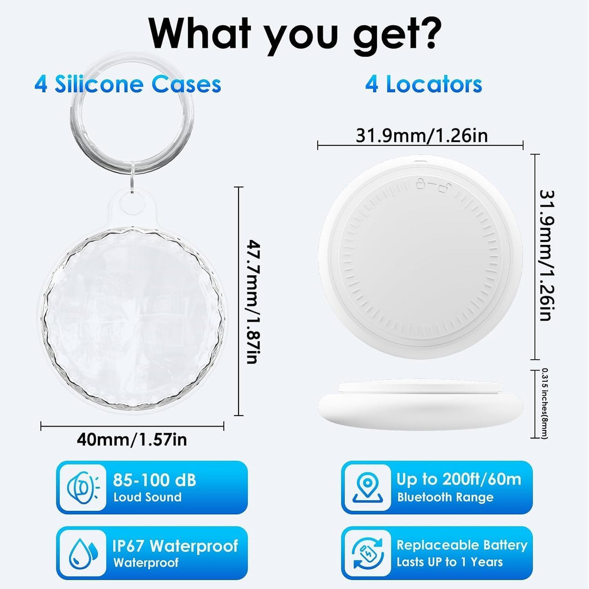 GPS Tracker Tags-4 Pack,Bluetooth Tracker Tags Works with Apple Find My APP (iOS Only, Not for Android),Smart Tag with Keychain/Lanyard,Item Finders Tracker for Key, Luggage, Wallet,Bags,Pets (4Pack)