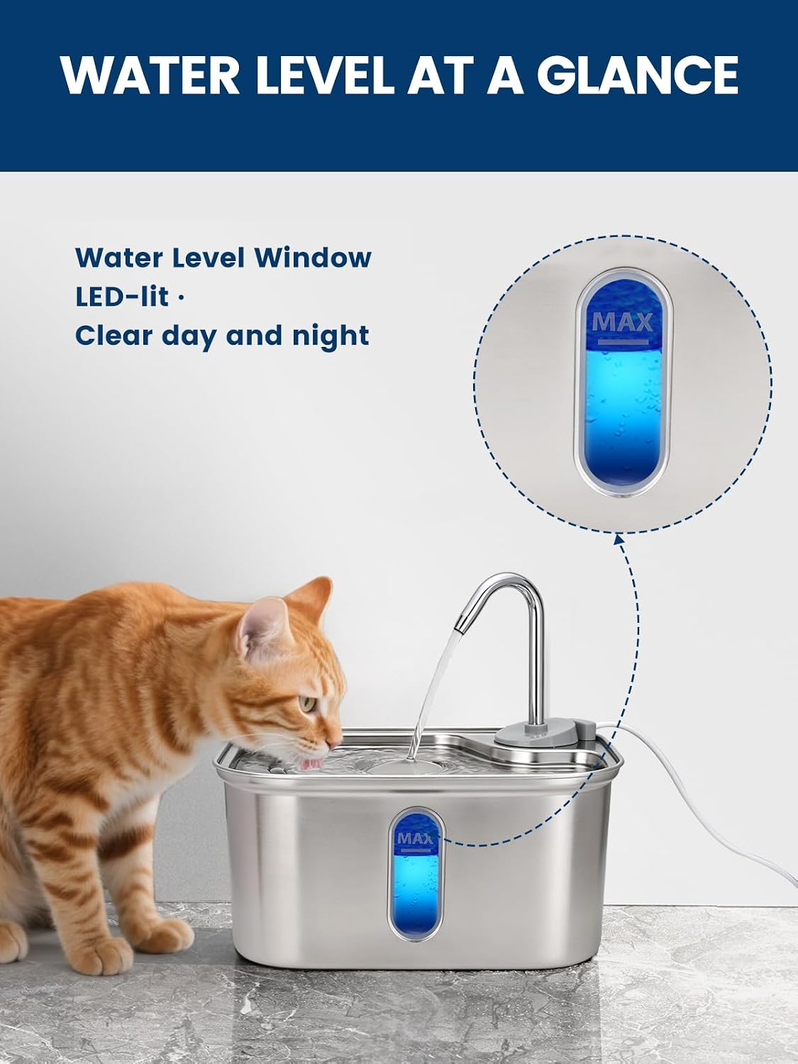Cat Water Fountain Stainless Steel for Cats Indoor 2.5L 85oz by BPA-Free SUS304, Effective 6-Layer Filter Cat Fountain for Drinking 15dB Ultra Quiet Metal Pet Water Fountain (Fountain+4 Filters)