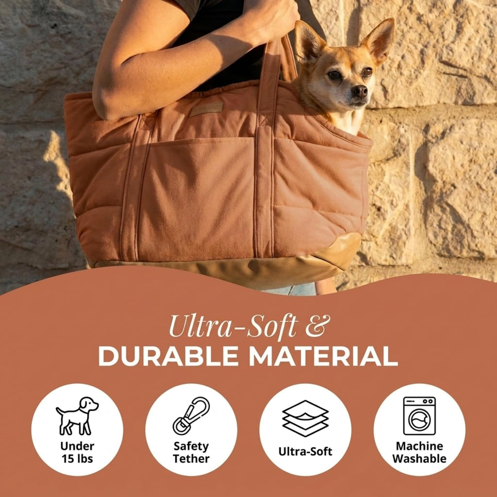 Plush Dog Purse Carrier for Small Dogs, Soft Tote, Brown
