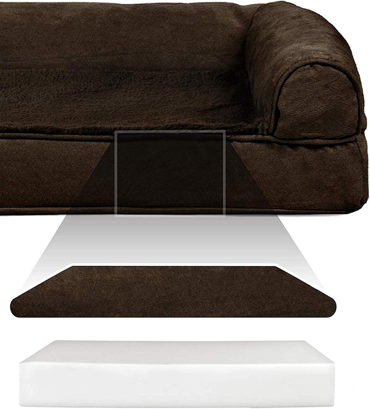 Furhaven Orthopedic Dog Bed for Large Dogs w/ Removable Bolsters & Washable Cover, For Dogs Up to 125 lbs - Plush & Suede Sofa - Espresso, Jumbo Plus/XXL