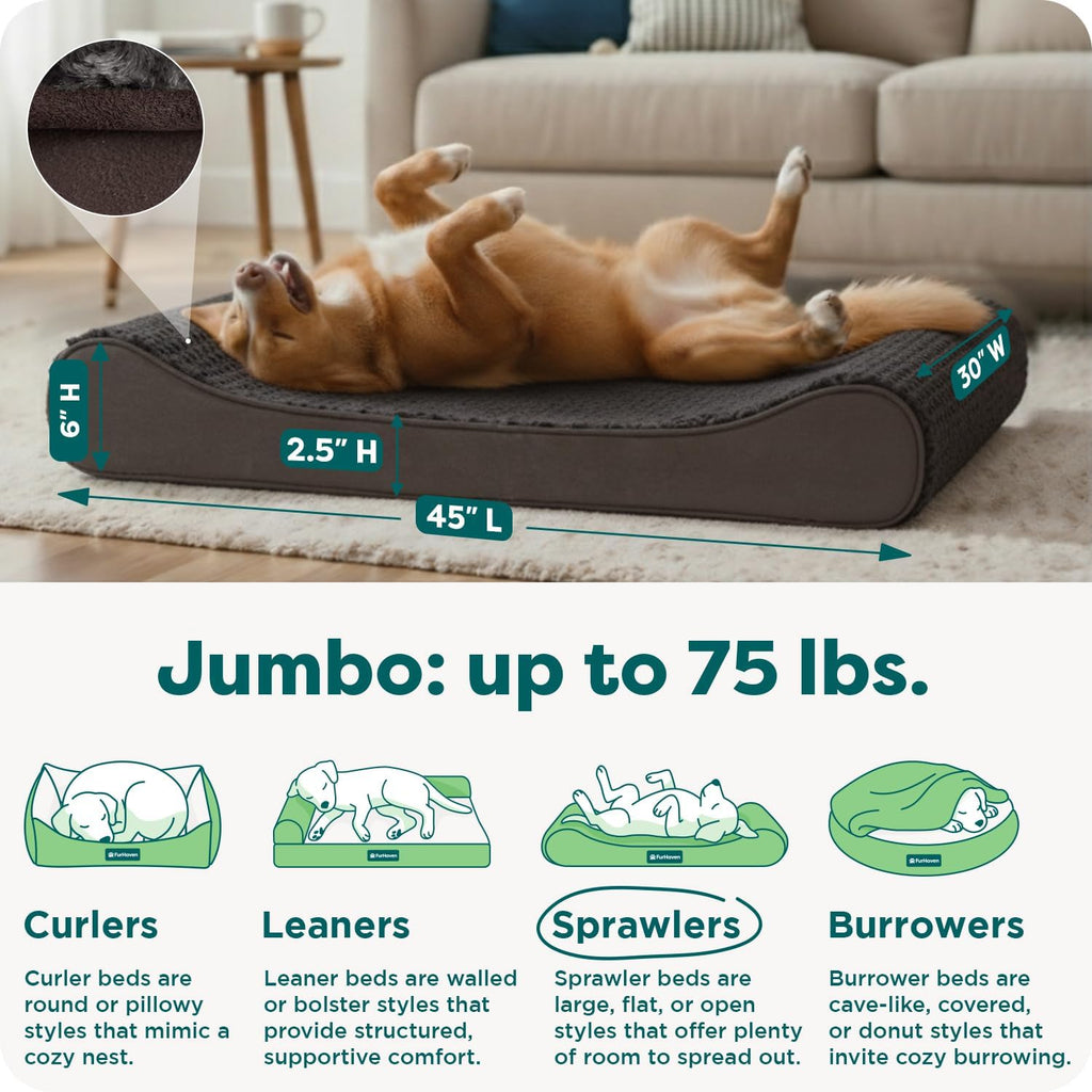 FurHaven Orthopedic Dog Bed for Large Dogs, Luxe Lounger Contour Mattress with Solid Orthopedic Foam Slab for Joint Support, Removable Washable Cover, Jumbo XL, Plush Suede, Chocolate