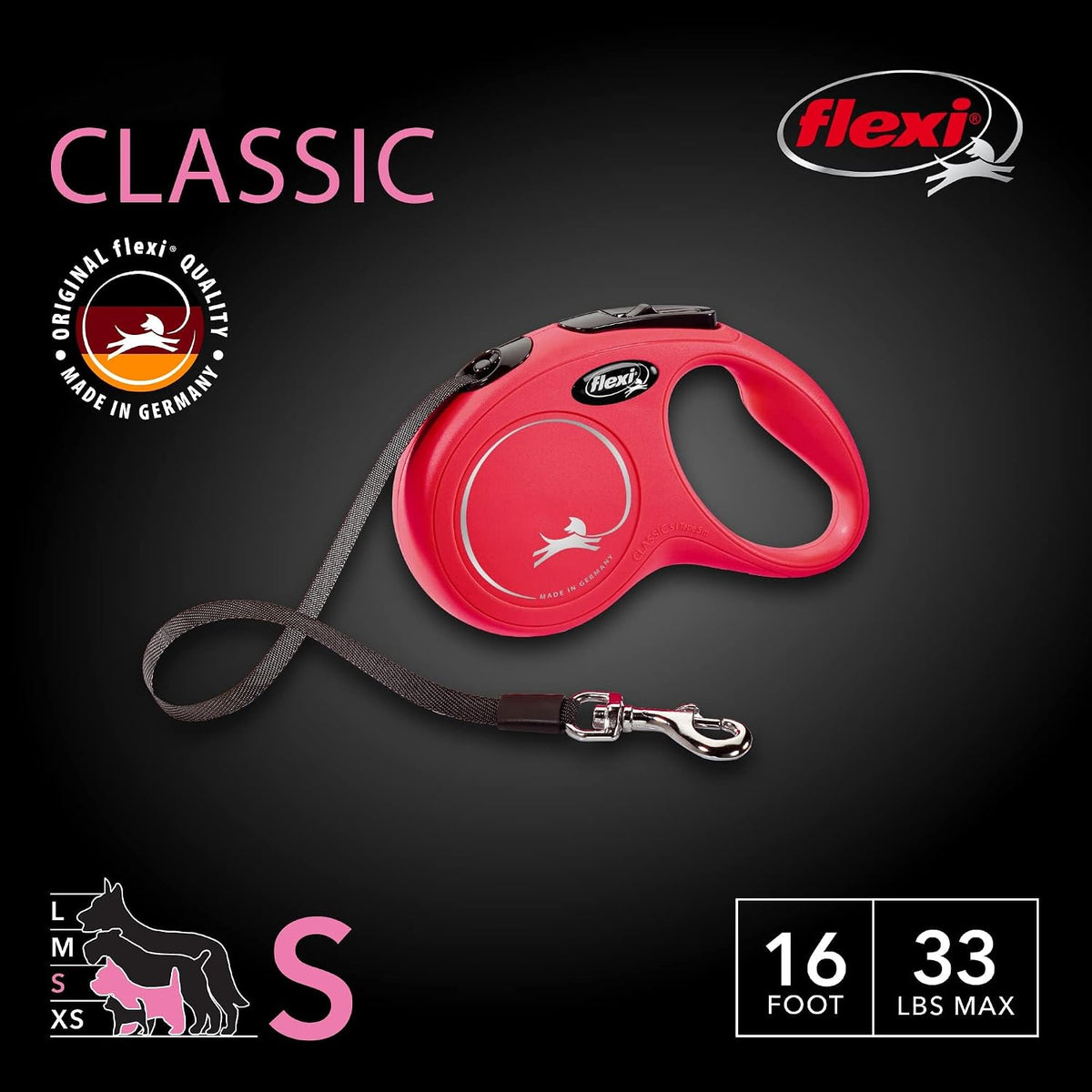 FLEXI® Classic Tape Retractable Dog Leash, Small, 16 ft - Red