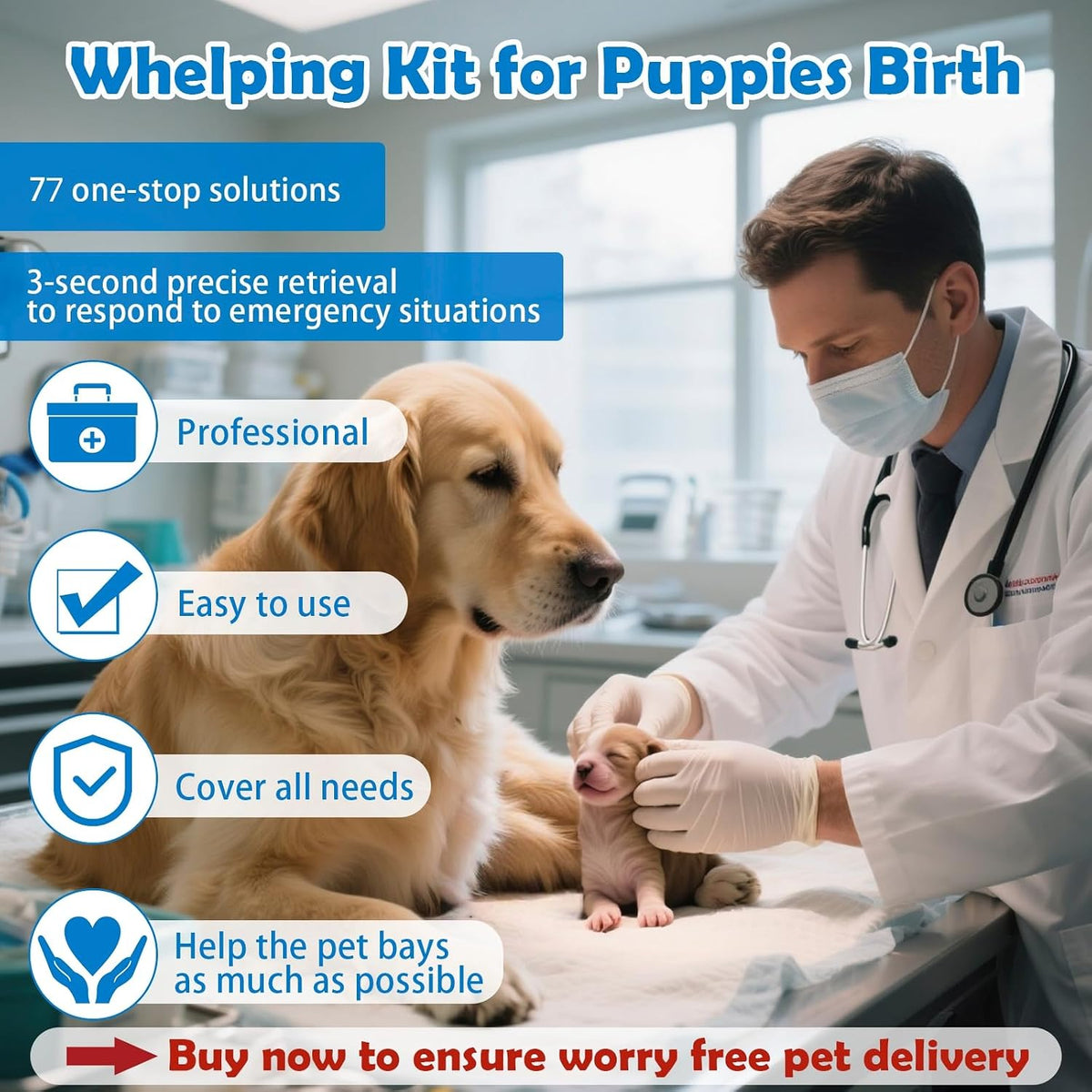 Whelping Kit for Puppies Birth - Reusable Birthing with 77Piece,Birthing Essentials with Emergency Whelping Supplies,Kitten Bottle Feeding kit for New Born Puppy Supplies and Kitten