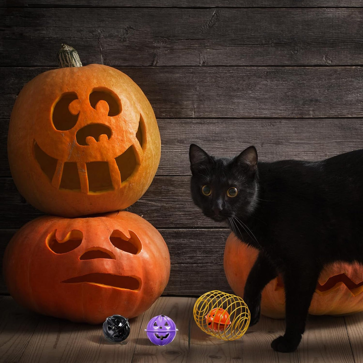 Jecery 5 Pcs Cat Toys Spring,Bell,Halloween Colors