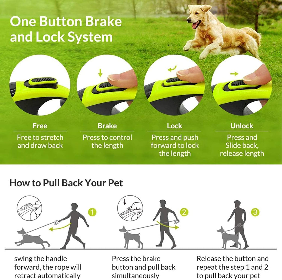Retractable Dog Leash 360°Tangle-Free 16ft Heavy Duty Pet Walking Leash