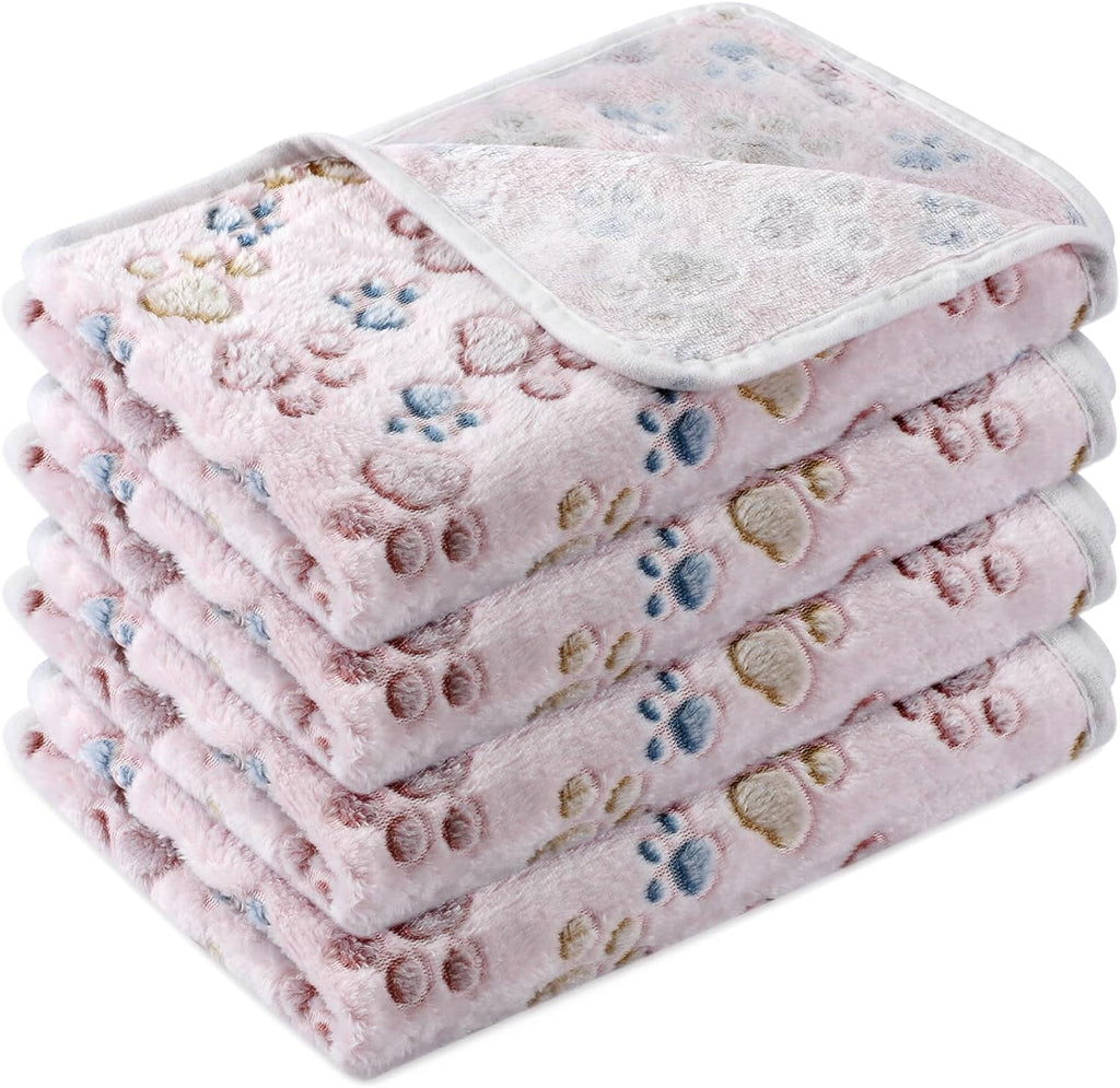 Tatuo 4 Pcs Fleece Dog Blankets for Puppy Cat, Beige, 24 x 16 in, Paw